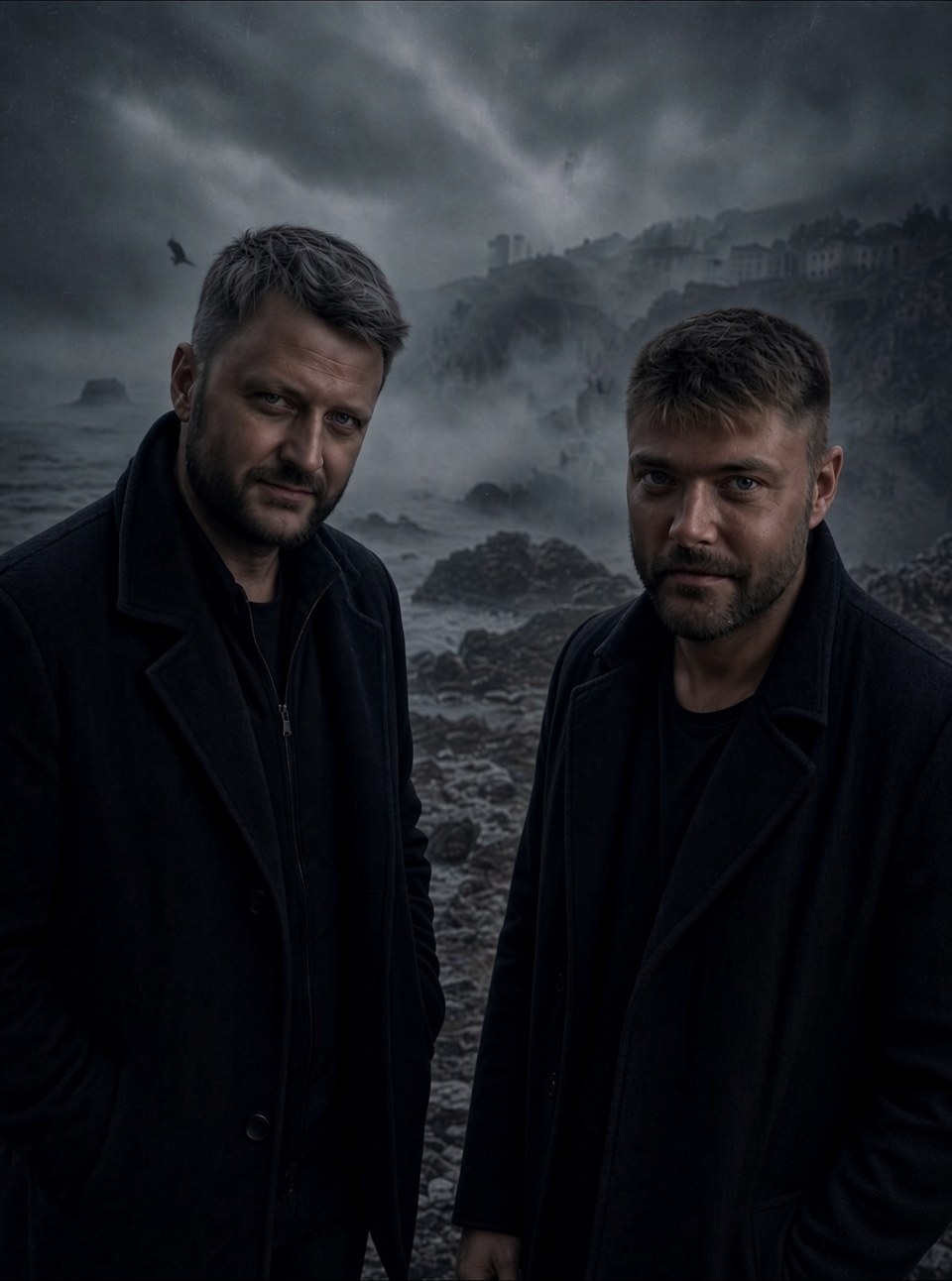 Glen and Bradley together on a stormy shore